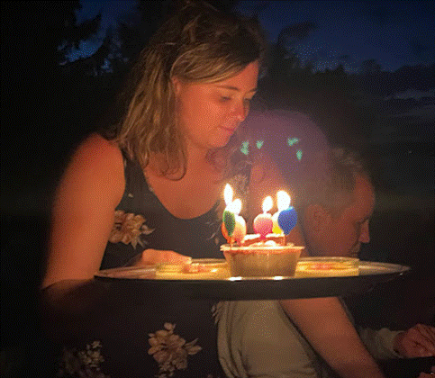 Ein Bild, das Person, Kerze, Geburtstag, Kuchen enth&auml;lt.

Automatisch generierte Beschreibung